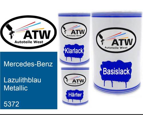 Mercedes-Benz, Lazulithblau Metallic, 5372: 500ml Lackdose + 500ml Klarlack + 250ml Härter - Set, von ATW Autoteile West.